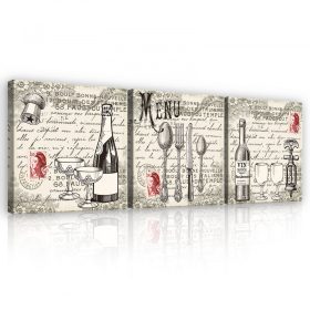   Vászonkép 3 darabos, Éttermi motívumok, 3 db 25x25 cm méret