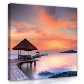   Tengerparti móló a naplementében, vászonkép, 80x80 cm méretben