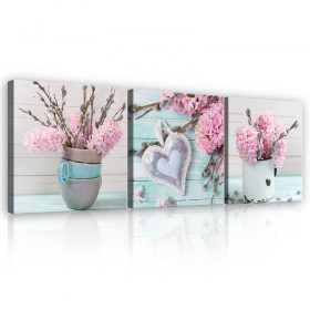   Vászonkép 3 darabos, Virágok és szív, 3 db 25x25 cm méret