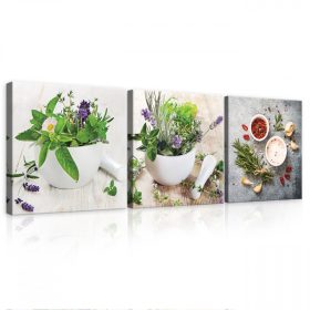   Vászonkép 3 darabos, Fűszerek és gyógynövények, 3 db 25x25 cm méret