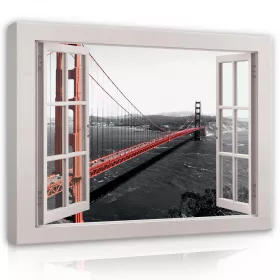   Vászonkép, Kilátás az ablakból, Golden Gate híd, 100x75 cm méretben
