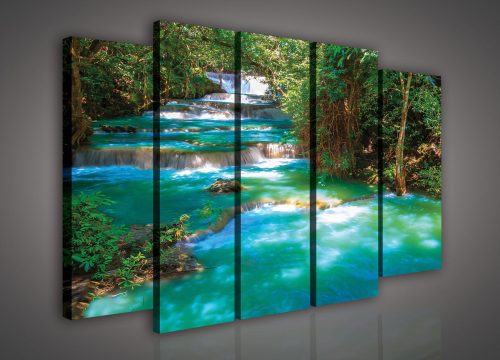 Vászonkép, 5 darabos Erdei vízesés 150x100 cm méretben