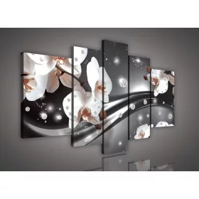   Vászonkép, 5 darabos, Orchideák gyöngyökkel 170x100 cm méretben
