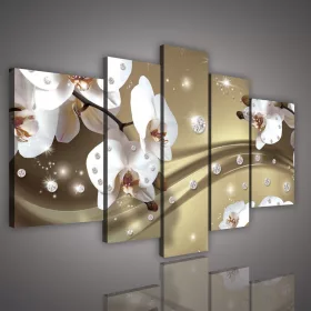   Vászonkép, 5 darabos, Orchideák gyöngyökkel 170x100 cm méretben