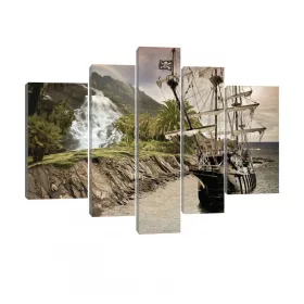   Vászonkép, 5 darabos, Vitorlás hajó a szigeten 170x100 cm méretben