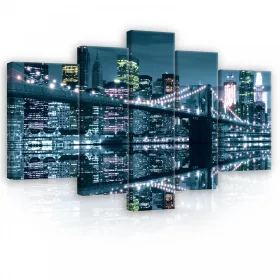   Vászonkép, 5 darabos, Brooklyn Bridge éjszaka 170x100 cm méretben