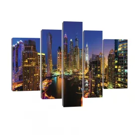 Vászonkép, 5 darabos, Dubai este 170x100 cm méretben