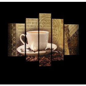 Vászonkép, 5 darabos, Csésze kávé 170x100 cm méretben