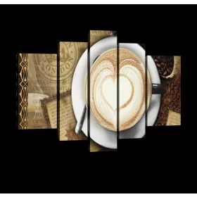 Vászonkép, 5 darabos, Csésze kávé 170x100 cm méretben