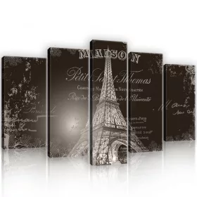   Vászonkép 5 darabos Eiffel torony, Párizs 100x60 cm méretben