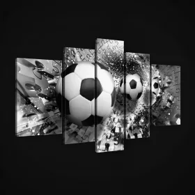   Vászonkép, 5 darabos, Focilabdák puzzle alagútban fekete-fehér 170x100 cm méretben