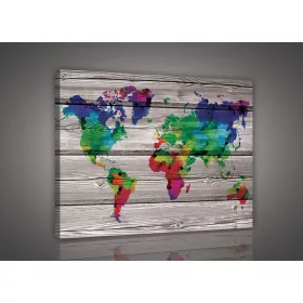 Vászonkép, Színes világtérkép, 100x75 cm méretben