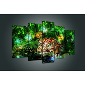   Vászonkép 5 darabos, Leopárd a zöldben 100x60 cm méretben