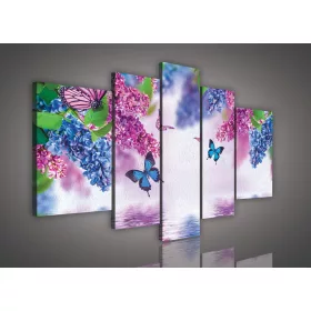   Vászonkép, 5 darabos, Pillangók és virágok 170x100 cm méretben