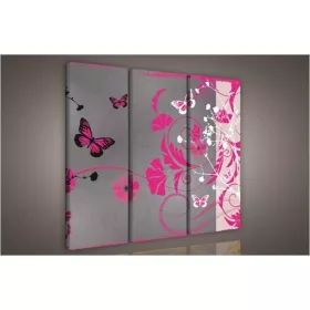   Pillangók virág mintával, 3 darabos vászonkép, 90x80 cm méretben