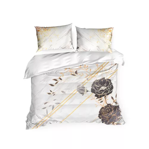 Roxane pamut szatén ágyneműhuzat Fehér/fekete/arany 140x200 cm - 70x90 cm 1db