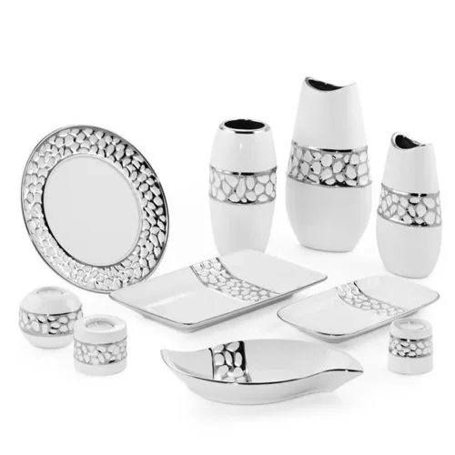 Madlen2 dekoratív tál Fehér/ezüst 30x30 cm