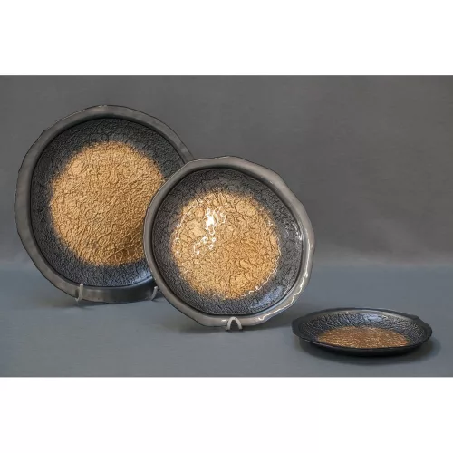 Abi dekoratív üveg tál Acélszürke/arany 22x22x2 cm