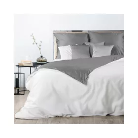   Nova3 pamut-szatén kétoldalas ágyneműhuzat Fehér/acélszürke 220x200 cm - 70x80 cm 2db