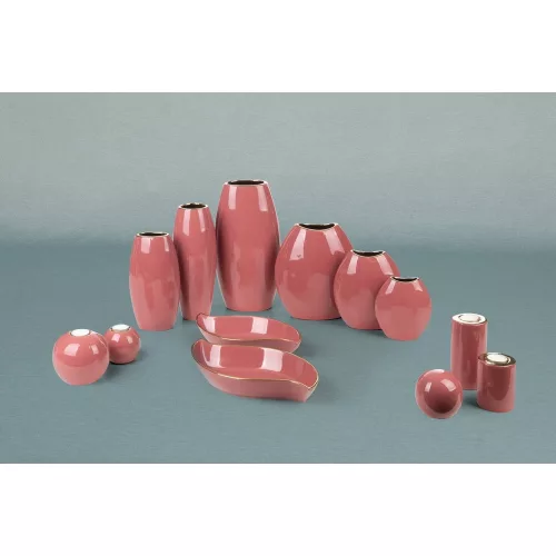 Sibel dekoratív kerámia tál Sötét rózsaszín/arany 36x19x6 cm