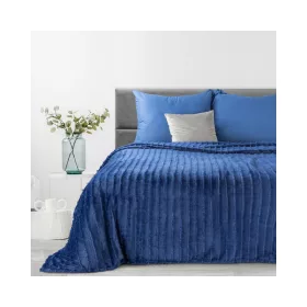   Emi puha plüss pléd rojtos csíkozással Gránátkék 150x200 cm