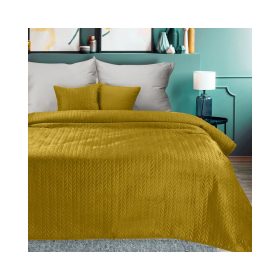   Luiz4 bársony ágytakaró halszálka mintával  Mustársárga 170x210 cm