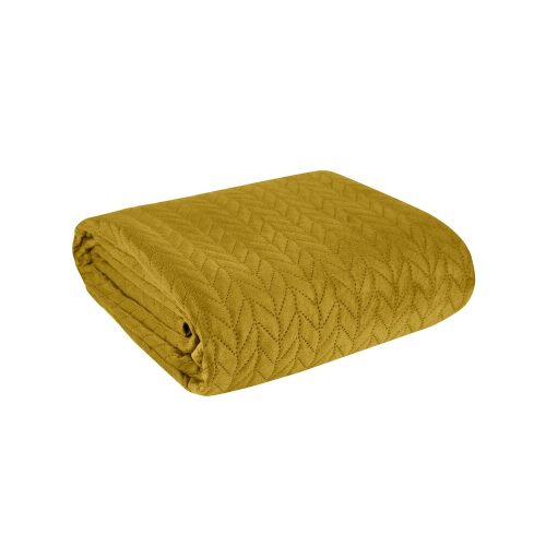 Luiz4 bársony ágytakaró halszálka mintával  Mustársárga 170x210 cm