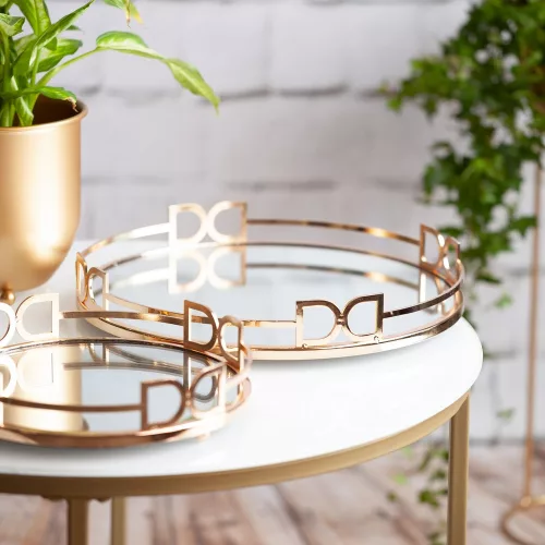 Andora tükrös dísztálca art deco peremmel Arany 35x35x6 cm