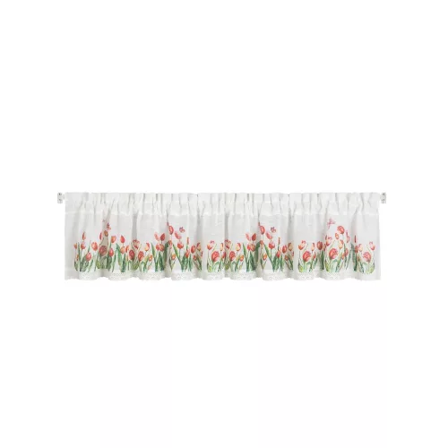 Stella csipke vitrázs függöny tulipán mintával Fehér/piros 30x150 cm