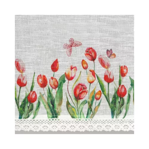 Stella csipke vitrázs függöny tulipán mintával Fehér/piros 30x150 cm