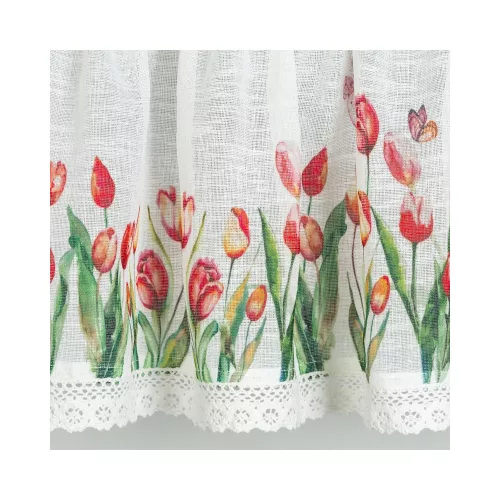 Stella csipke vitrázs függöny tulipán mintával Fehér/piros 30x150 cm