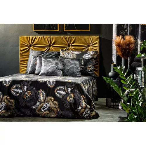 Peonia2 prémium ágyneműhuzat Fekete/narancssárga 160x200 cm - 70x80 cm 2db