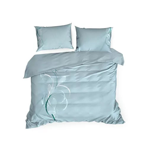 Haft1 hímzett pamut-szatén ágyneműhuzat Világoskék 160x200 cm - 70x80 cm 2db
