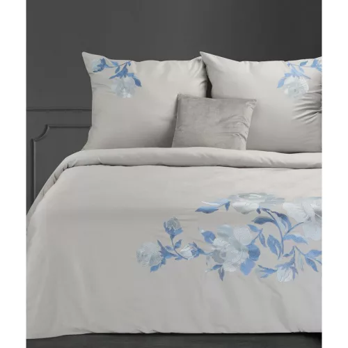 Haft3 hímzett pamut-szatén ágyneműhuzat Ezüst/gránátkék 160x200 cm - 70x80 cm 2db