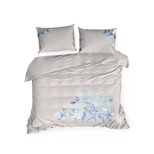 Haft3 hímzett pamut-szatén ágyneműhuzat Ezüst/gránátkék 160x200 cm - 70x80 cm 2db