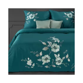   Haft6 hímzett pamut-szatén ágyneműhuzat Petrolkék/menta 220x200 cm - 70x80 cm 2db