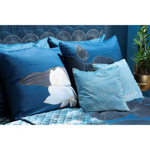 Lotos8 bársony párnahuzat Türkiz/arany 45x45 cm