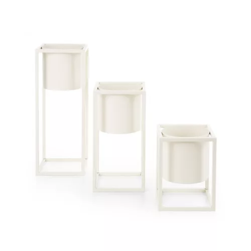 Szögletes keretű fém virágtartó állvány Fehér 15x30 cm