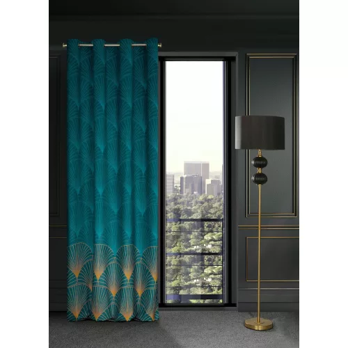 Lotos1 bársony sötétítő függöny Türkiz/mézsárga 140x250 cm
