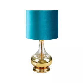   Lotos9 asztali lámpa bársony búrával Türkiz/arany 32x61 cm