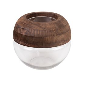   Grace1 08 dekoratív gömb váza üvegből és fából Fehér/barna 25x23 cm