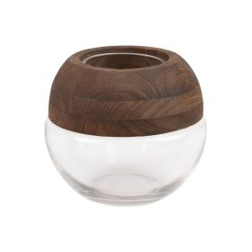   Grace1 09 dekoratív váza üvegből és fából Fehér/barna 18x18 cm