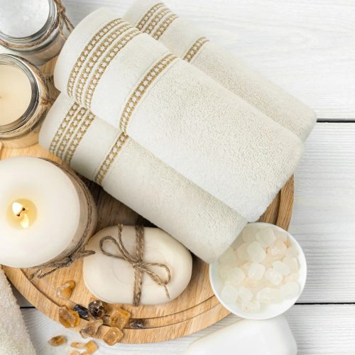 Amanda csíkos törölköző Pasztell rózsaszín 30x50 cm