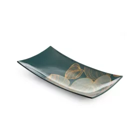   Salvia3 dekoratív kerámia tál Szürkészöld/arany 41x20x6 cm