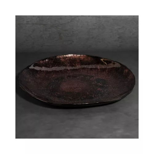 Pati dekoratív üveg tál Barna/fekete 27x27x2 cm