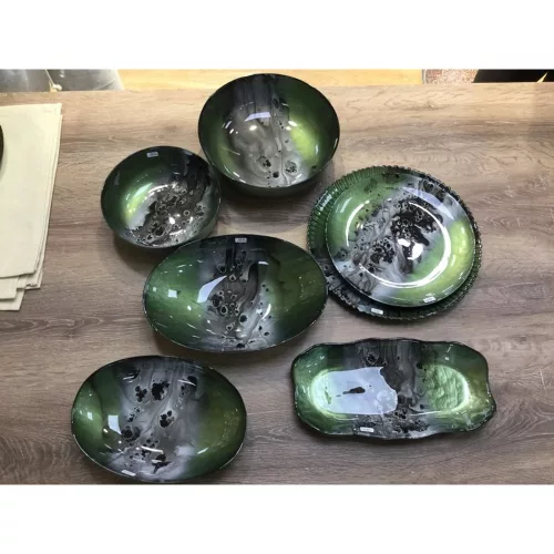 Saba dekoratív üveg tál Zöld 32x17x4 cm