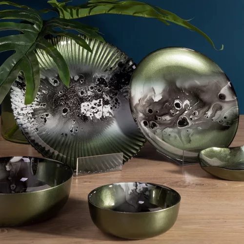 Saba üveg tál Zöld/acélszürke 27x19x5 cm