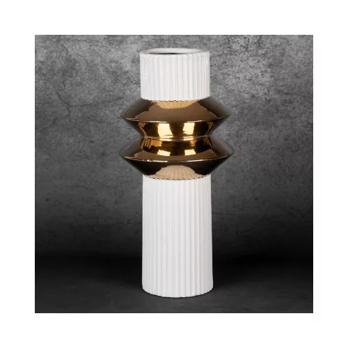 Mona 02 kerámia váza Fehér/arany 16x16x33 cm