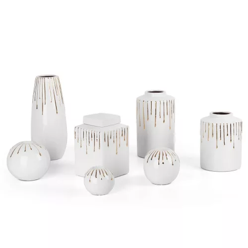 Luis 03 kerámia gyertyatartó Fehér/arany 15x15x13 cm