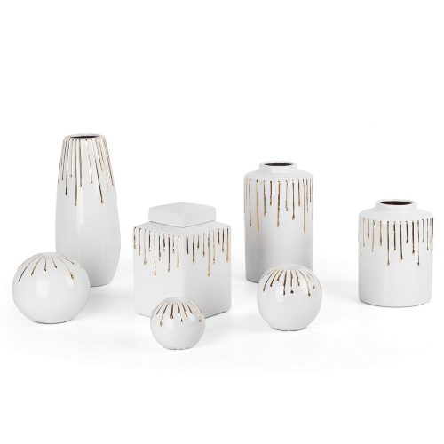 Luis 02 kerámia edény fedéllel Fehér/arany 14x14x28 cm